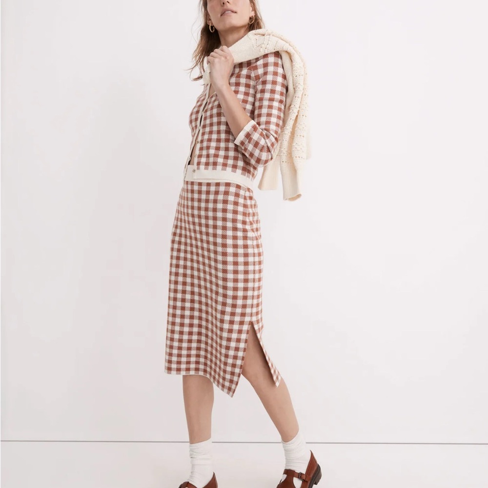 Madewell Carmon Crop Cardigan Sweater in Gingham Check